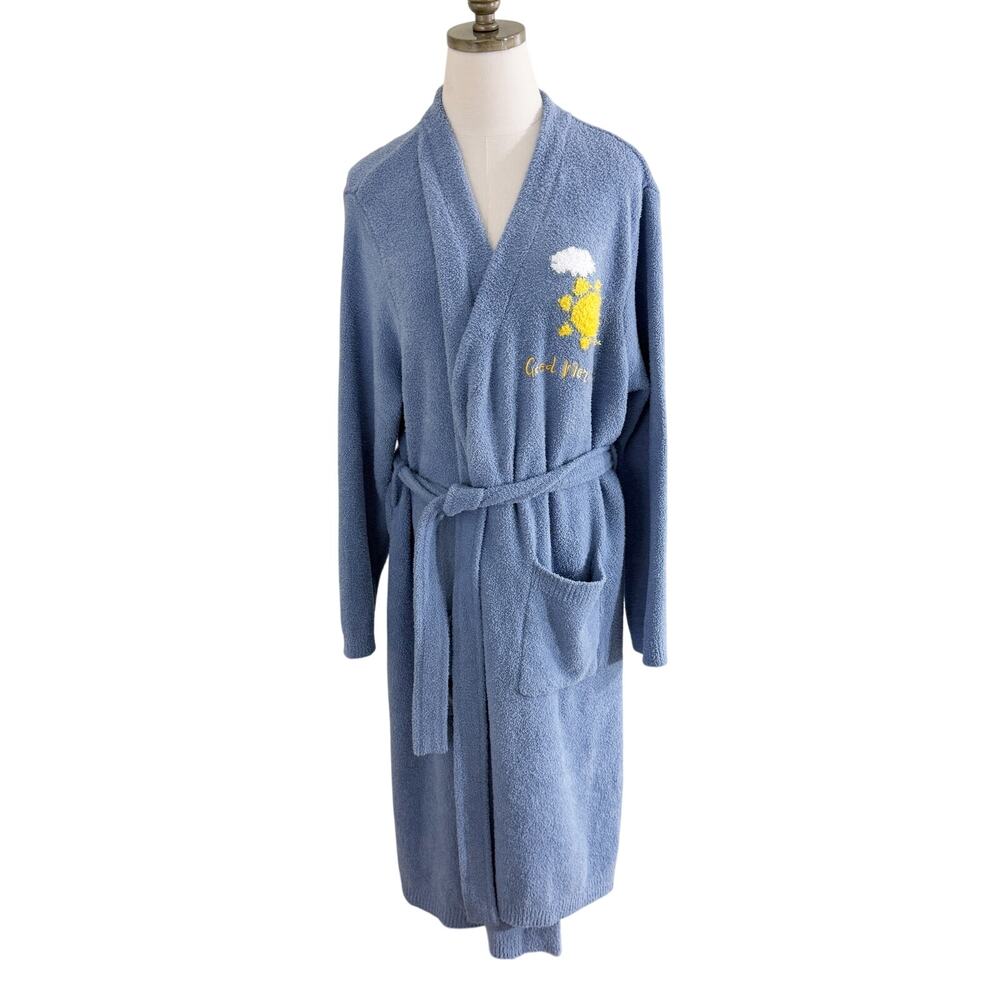 The Styled Collection x Hayderz Dusty Blue Fuzzy Robe L/XL EUC Sun/Cloud Print